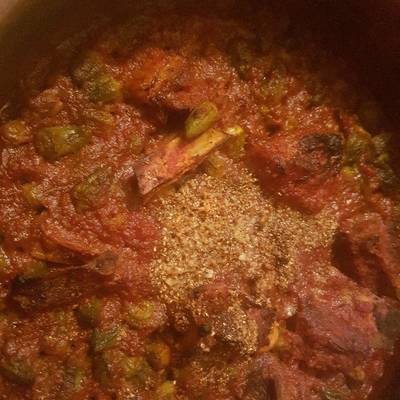  صاااااجن بامية باللحمة الضاني 