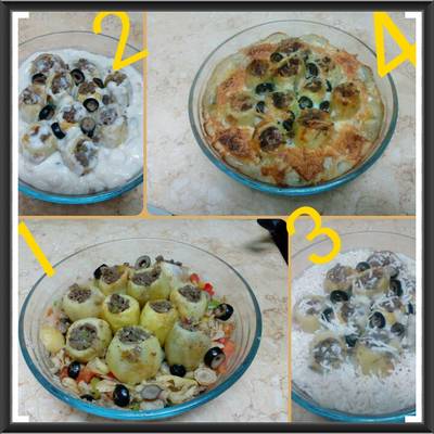  بطاطس باللحمه المفرومه والباشميل 