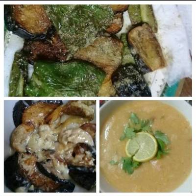  باذنجان وفلفل مقلي 