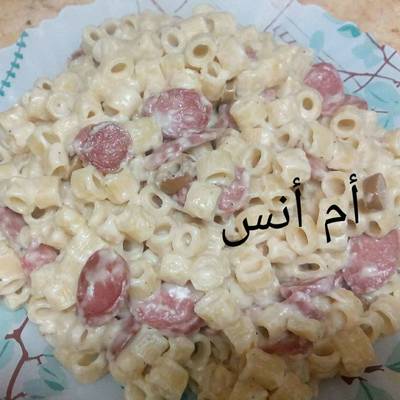  طريقة عمل مكرونه بالوايت صوص والسوسيس والزيتون 