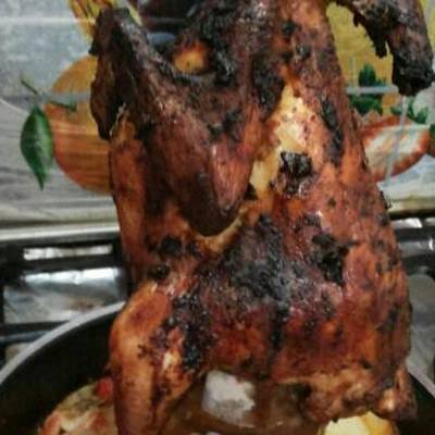  فرخة مشوية على الزجاجة 