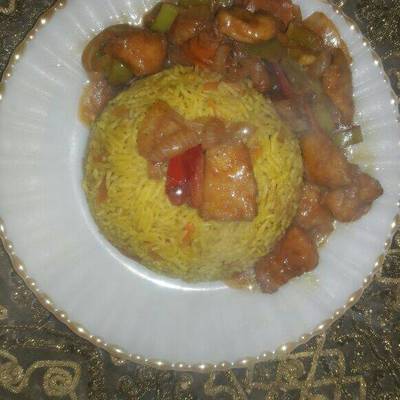  #العشاء ارز بسمتي وفراخ وخلطه صينيه (اكله صيني) 