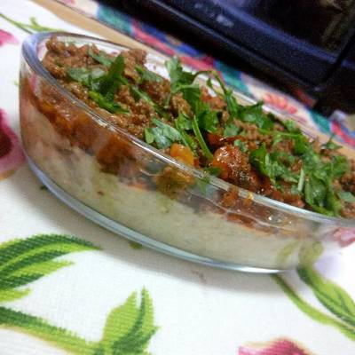  باذنجان مشوي باللحمه المفرومه 