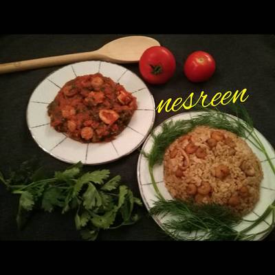  ارز مدفونه بالجمبري والكاليماري وصينيه جمبري وكاليماري بالصلصه 