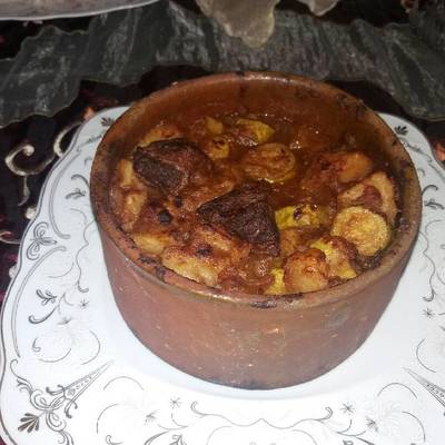  طاجن بطاطس وكوسه باللحمه 