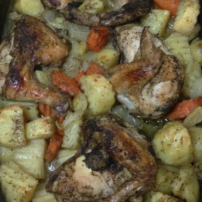  صنية دجاج مع البطاطاوالجزر روووعه 