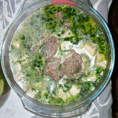  قلقاس بالسلق والكسبره واللحمه البتلو 