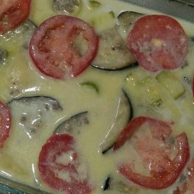  باذنجان و كوسة بالوايت صوص 